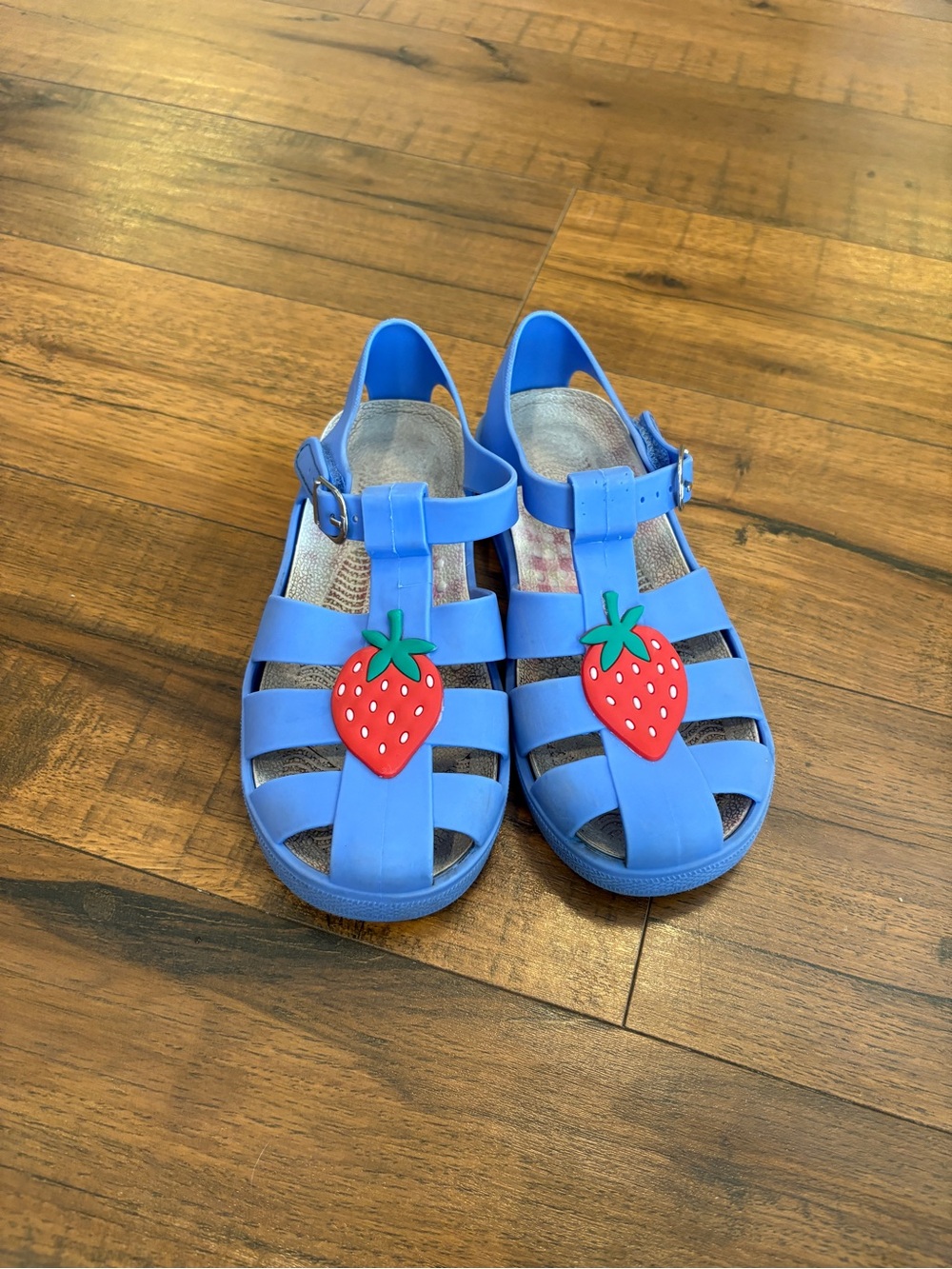 Mini Boden Girls Surf Blue Strawberry Logo Jelly Shoes Sandals Size EU 32 US 1